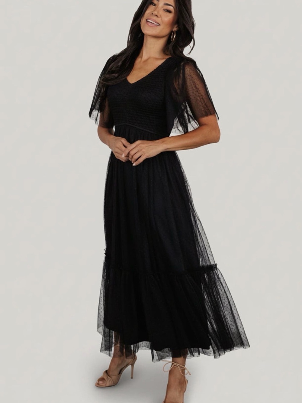 Baltic Born Black Sheer Dot Maxi Dress